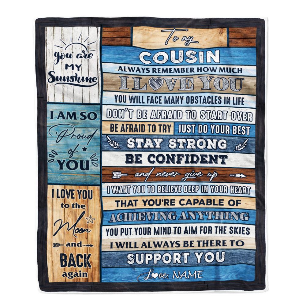 Personalized To My Cousin Blanket From Family Wood How Much I Love You Cousin Birthday Graduation Travel Christmas Customized Fleece Throw Blanket | teecentury