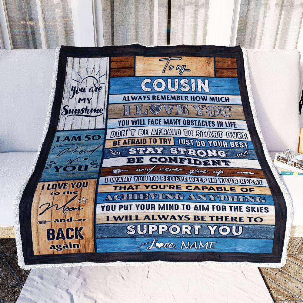 Personalized To My Cousin Blanket From Family Wood How Much I Love You Cousin Birthday Graduation Travel Christmas Customized Fleece Throw Blanket | teecentury