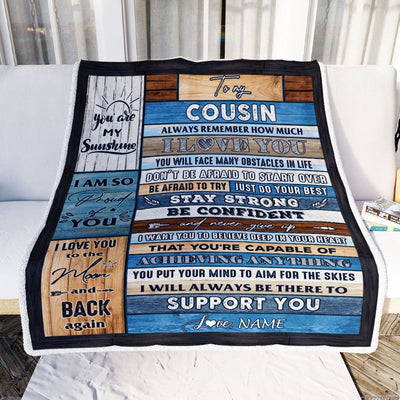 Personalized To My Cousin Blanket From Family Wood How Much I Love You Cousin Birthday Graduation Travel Christmas Customized Fleece Throw Blanket | teecentury