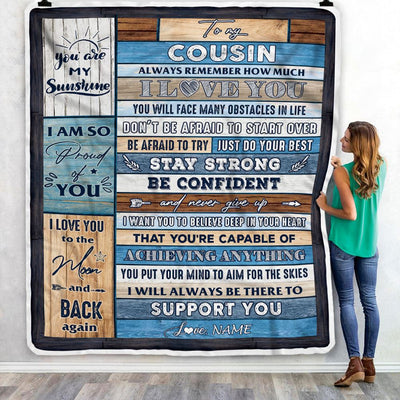 Personalized To My Cousin Blanket From Family Wood How Much I Love You Cousin Birthday Graduation Travel Christmas Customized Fleece Throw Blanket | teecentury