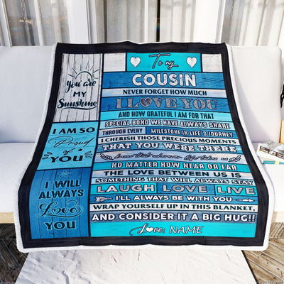 Personalized To My Cousin Blanket From Family Wood I Love You It A Big Hug Cousin Birthday Graduation Christmas Customized Bed Fleece Throw Blanket | teecentury