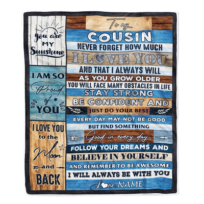 Personalized To My Cousin Blanket Proud Of You I Love You Wood Cousin Birthday Thanksgiving Christmas Customized Fleece Throw Blanket Blanket | Teecentury.com