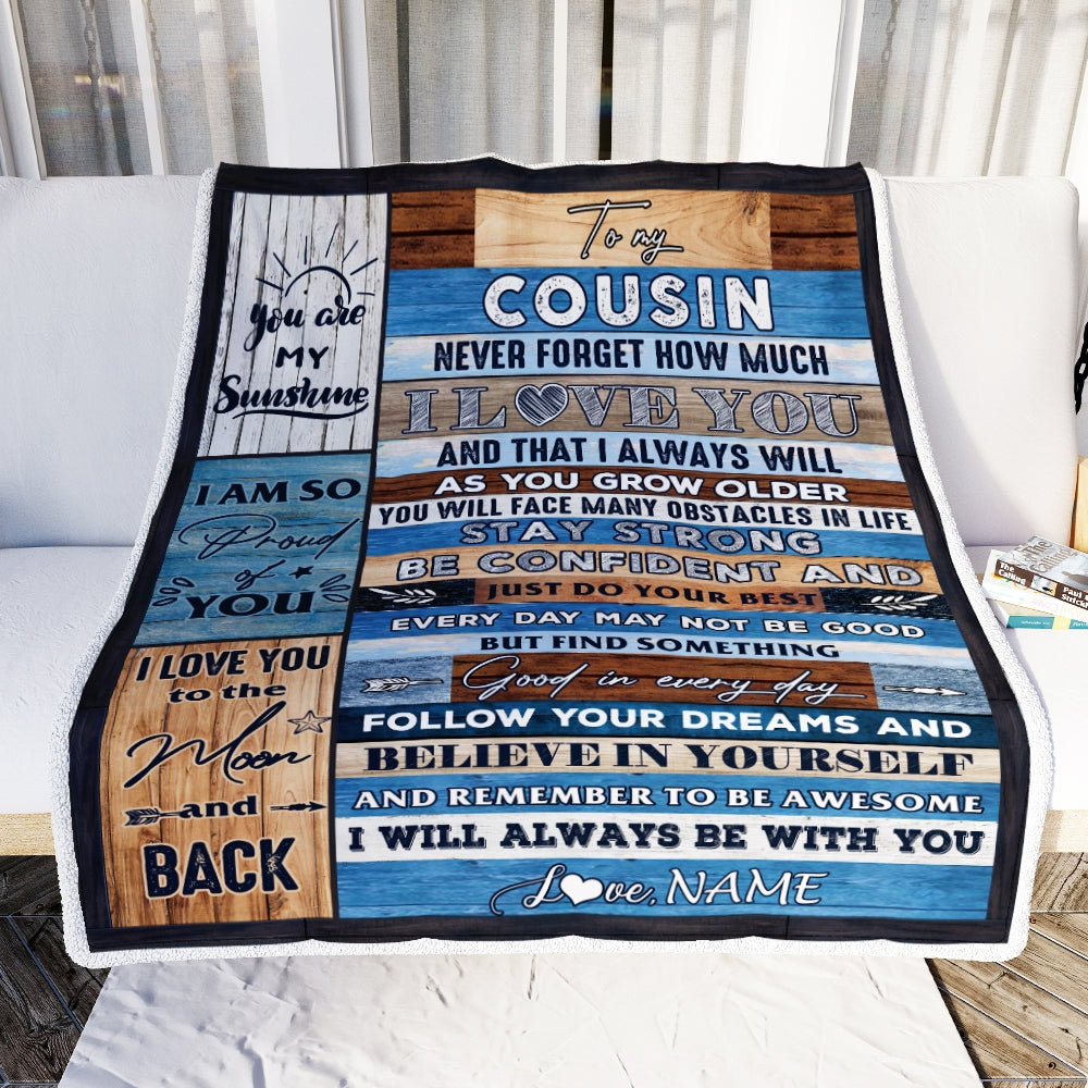 Personalized To My Cousin Blanket Proud Of You I Love You Wood Cousin Birthday Thanksgiving Christmas Customized Fleece Throw Blanket Blanket | Teecentury.com