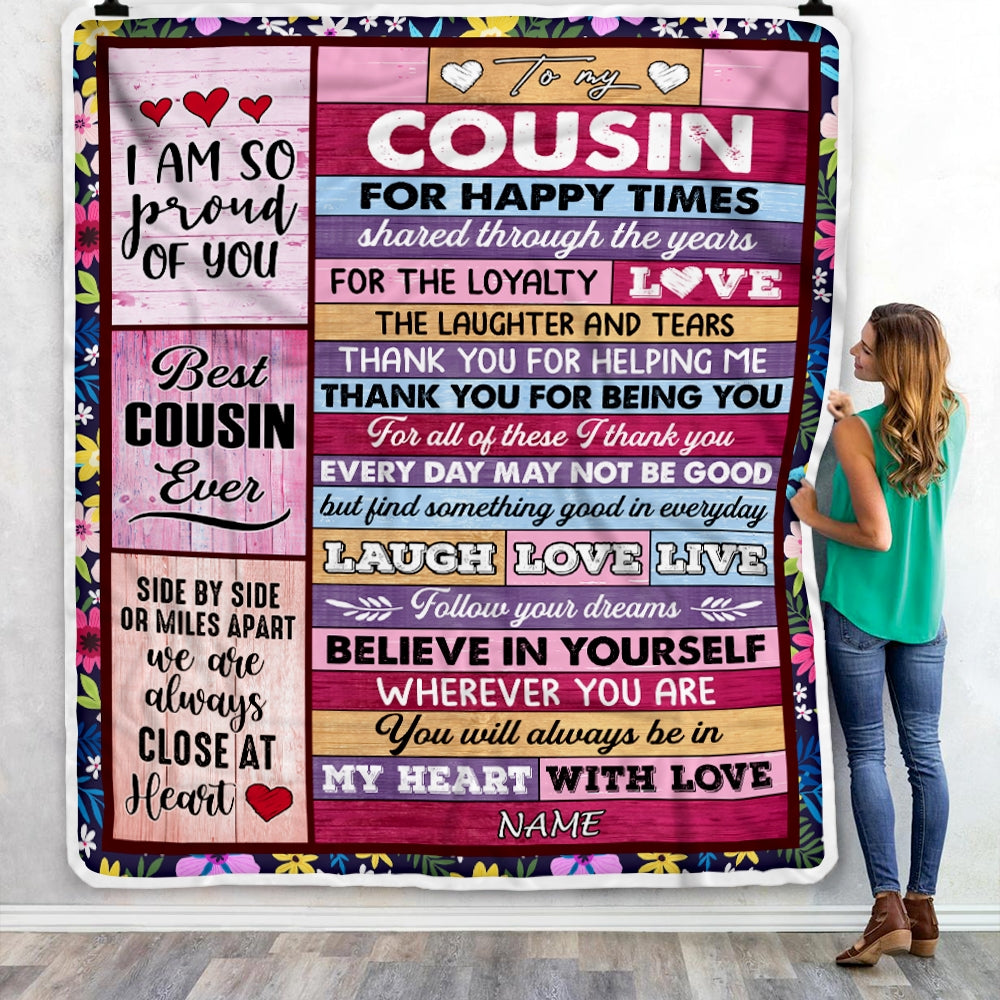 Personalized To My Cousin Blanket Wood Believe In Your Self Thank You Cousin Birthday Thanksgiving Christmas Customized Bed Fleece Throw Blanket | teecentury