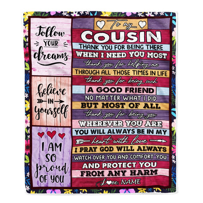Personalized To My Cousin Blanket from Family You Will Always Be In My Heart Cousin Birthday Thanksgiving Christmas Customized Fleece Throw Blanket Blanket | Teecentury.com