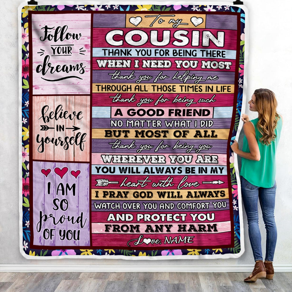 Personalized To My Cousin Blanket from Family You Will Always Be In My Heart Cousin Birthday Thanksgiving Christmas Customized Fleece Throw Blanket Blanket | Teecentury.com