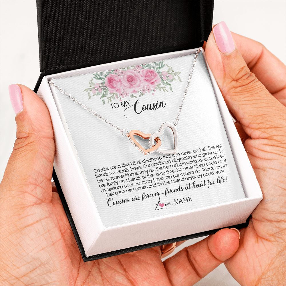 Interlocking Hearts Necklace | Personalized To My Cousin Necklace Cousins Are Forever Friends At Heart For Life Jewelry Birthday Graduation Christmas Customized Gift Box Message Card | teecentury