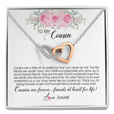 Interlocking Hearts Necklace | Personalized To My Cousin Necklace Cousins Are Forever Friends At Heart For Life Jewelry Birthday Graduation Christmas Customized Gift Box Message Card | teecentury