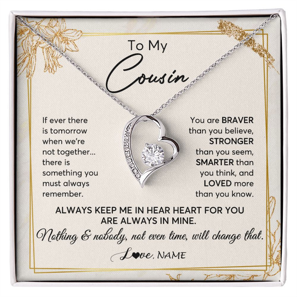 Forever Love Necklace | Personalized To My Cousin Necklace From Family Always Keep Me In Your Heart Cousin Birthday Graduation Christmas Customized Gift Box Message Card | teecentury