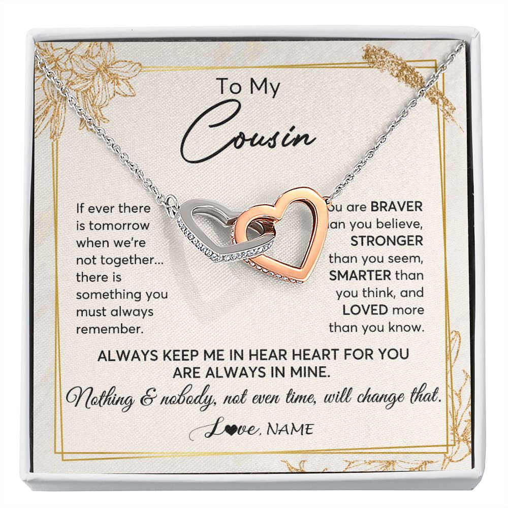 Interlocking Hearts Necklace | Personalized To My Cousin Necklace From Family Always Keep Me In Your Heart Cousin Birthday Graduation Christmas Customized Gift Box Message Card | teecentury