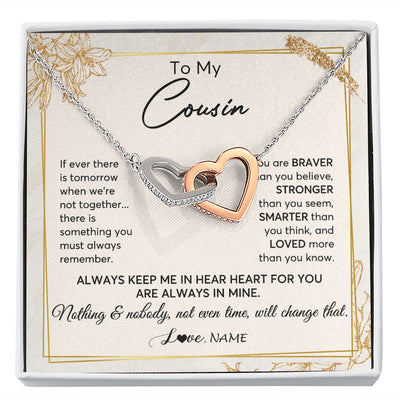 Interlocking Hearts Necklace | Personalized To My Cousin Necklace From Family Always Keep Me In Your Heart Cousin Birthday Graduation Christmas Customized Gift Box Message Card | teecentury