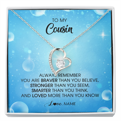 Forever Love Necklace | Personalized To My Cousin Necklace From Family Always Remember You Are Braver Cousin Pendant Jewelry Birthday Graduation Christmas Customized Message Card | teecentury