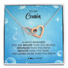 Interlocking Hearts Necklace | Personalized To My Cousin Necklace From Family Always Remember You Are Braver Cousin Pendant Jewelry Birthday Graduation Christmas Customized Message Card | teecentury