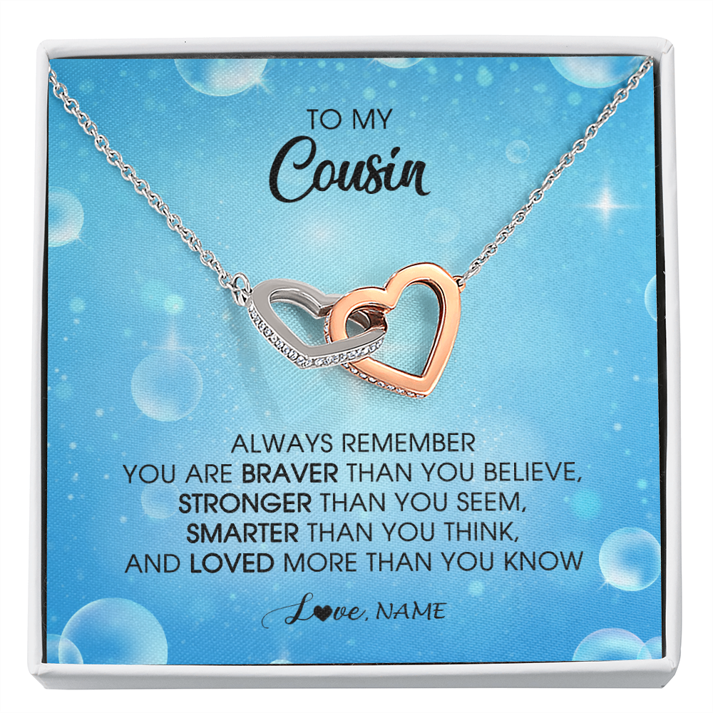 Interlocking Hearts Necklace | Personalized To My Cousin Necklace From Family Always Remember You Are Braver Cousin Pendant Jewelry Birthday Graduation Christmas Customized Message Card | teecentury