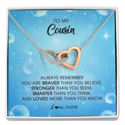 Interlocking Hearts Necklace | Personalized To My Cousin Necklace From Family Always Remember You Are Braver Cousin Pendant Jewelry Birthday Graduation Christmas Customized Message Card | teecentury