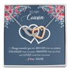 Interlocking Hearts Necklace | Personalized To My Cousin Necklace From Family Braver Stronger Smarter Loved Cousin Pendant Jewelry Birthday Graduation Christmas Customized Message Card | teecentury