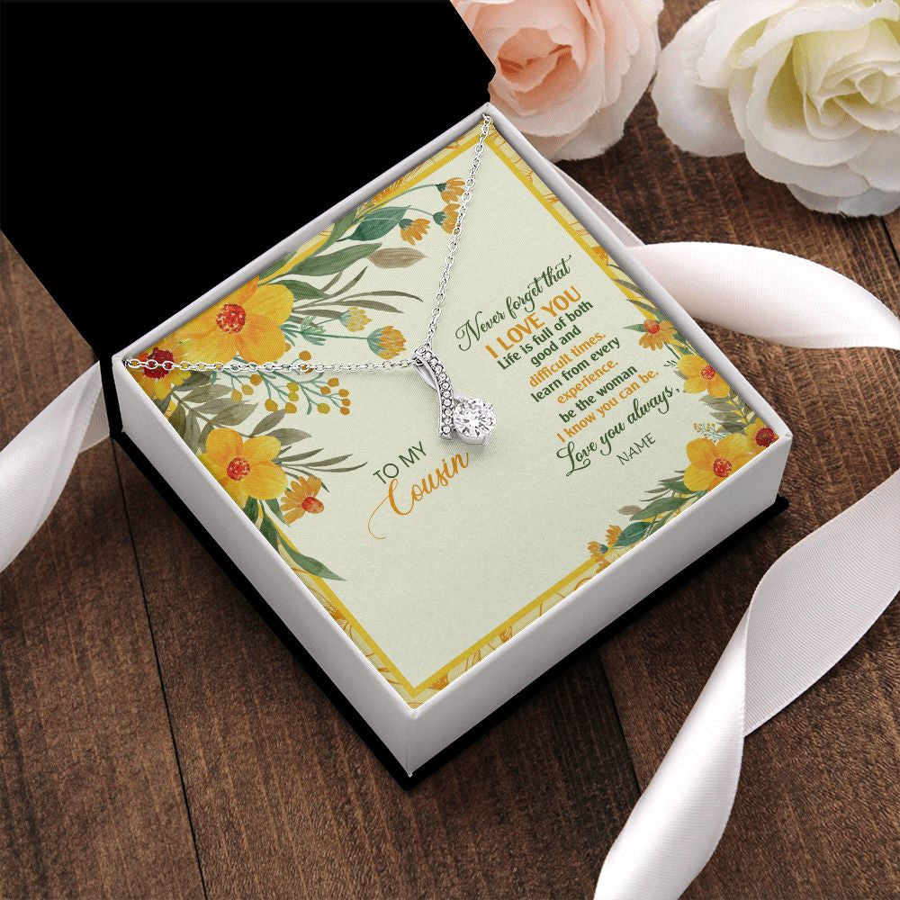 Alluring Beauty Necklace | Personalized To My Cousin Necklace From Family Flower Never Forget That I Love You Cousin Birthday Christmas Graduation Customized Gift Box Message Card | teecentury
