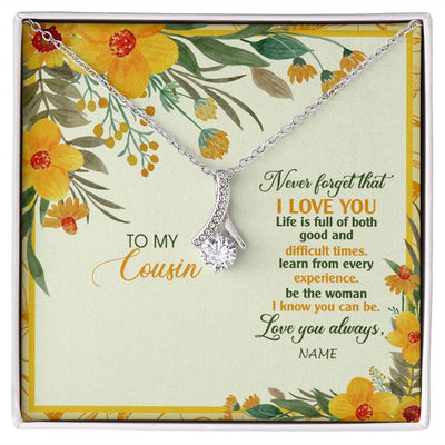Alluring Beauty Necklace | Personalized To My Cousin Necklace From Family Flower Never Forget That I Love You Cousin Birthday Christmas Graduation Customized Gift Box Message Card | teecentury