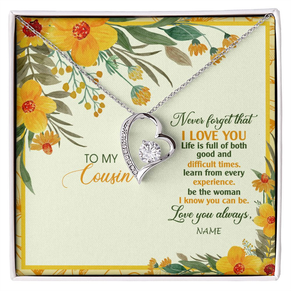 Forever Love Necklace | Personalized To My Cousin Necklace From Family Flower Never Forget That I Love You Cousin Birthday Christmas Graduation Customized Gift Box Message Card | teecentury