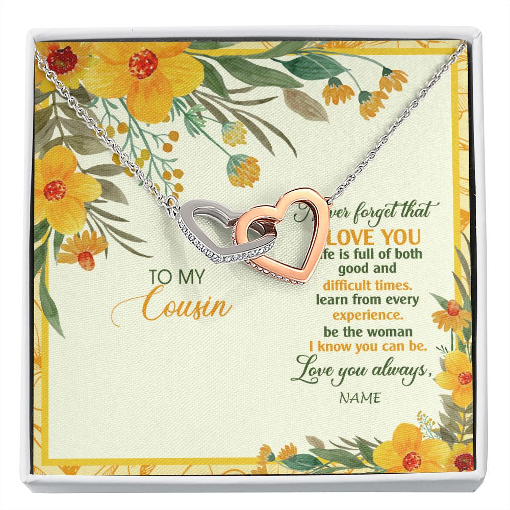 Interlocking Hearts Necklace | Personalized To My Cousin Necklace From Family Flower Never Forget That I Love You Cousin Birthday Christmas Graduation Customized Gift Box Message Card | teecentury