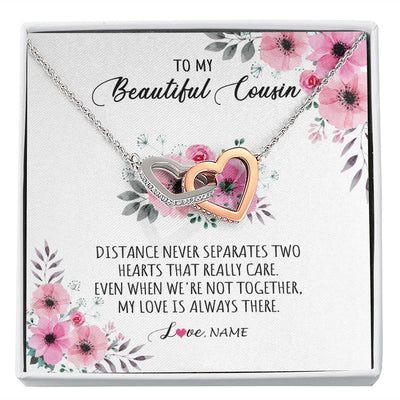Interlocking Hearts Necklace | Personalized To My Cousin Necklace From Family My Love Is Always There Cousin Jewelry Birthday Graduation Christmas Customized Gift Box Message Card | teecentury