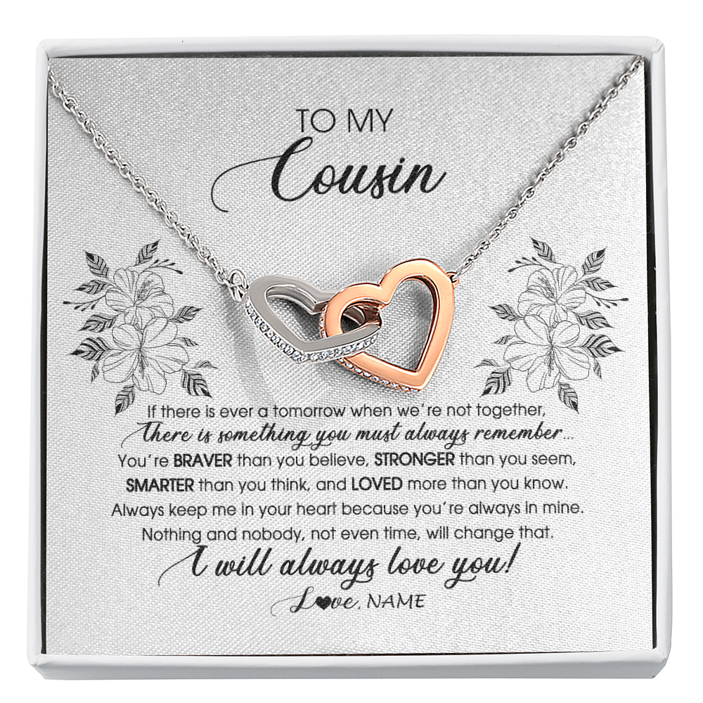 Interlocking Hearts Necklace | Personalized To My Cousin Necklace From Family Not Even Time Floral Niece Birthday Graduation Christmas Customized Message Card | teecentury