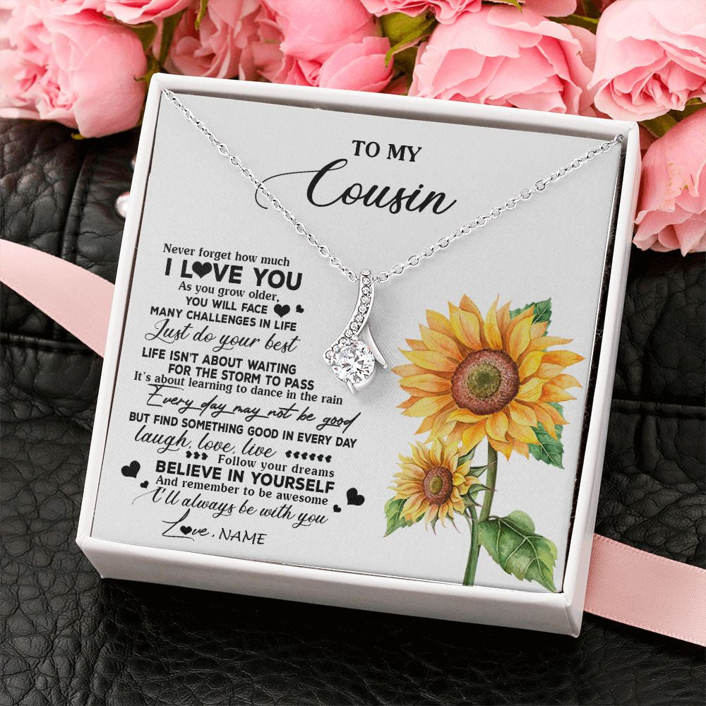 Alluring Beauty Necklace | Personalized To My Cousin Necklace From Family Sunflower Wood Laugh Love Live Cousin Birthday Graduation Christmas Customized Gift Box Message Card | teecentury