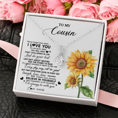 Alluring Beauty Necklace | Personalized To My Cousin Necklace From Family Sunflower Wood Laugh Love Live Cousin Birthday Graduation Christmas Customized Gift Box Message Card | teecentury