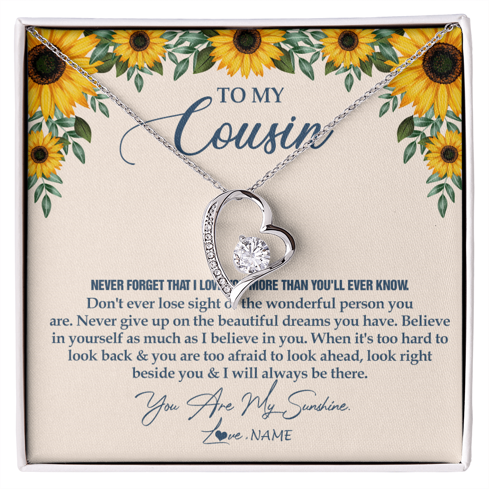 Forever Love Necklace | Personalized To My Cousin Necklace From Family Sunflower You Are My Sunshine Cousin Jewelry Graduation Birthday Christmas Customized Gift Box Message Card | teecentury