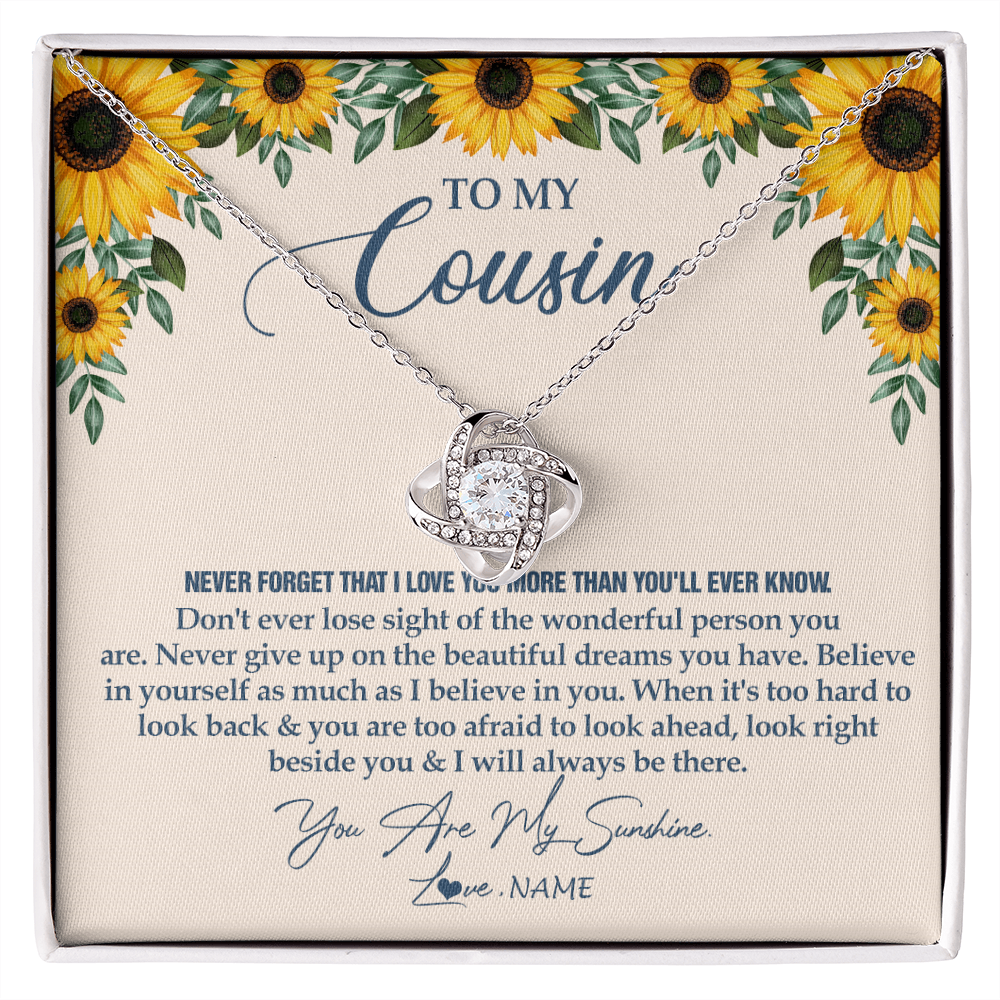 Love Knot Necklace | Personalized To My Cousin Necklace From Family Sunflower You Are My Sunshine Cousin Jewelry Graduation Birthday Christmas Customized Gift Box Message Card | teecentury
