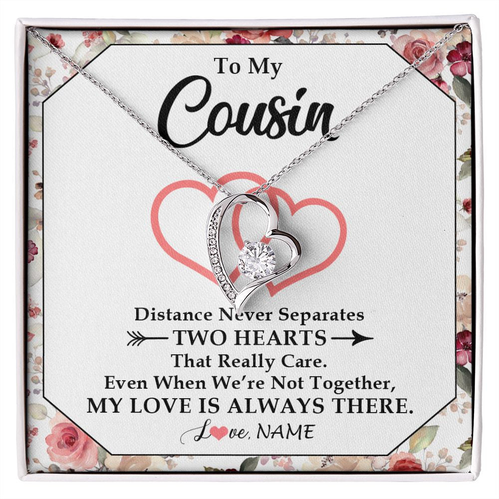 Forever Love Necklace | Personalized To My Cousin Necklace From Family Two Hearts Together Cousin Birthday Graduation Christmas Jewelry Customized Gift Box Message Card | teecentury