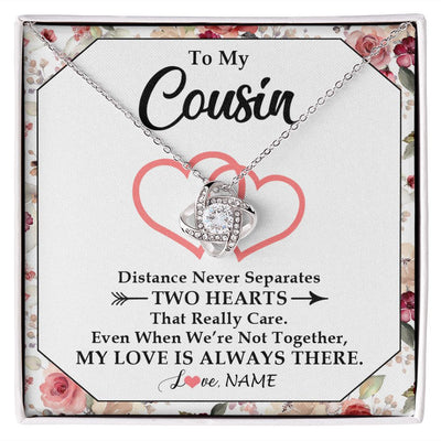 Love Knot Necklace | Personalized To My Cousin Necklace From Family Two Hearts Together Cousin Birthday Graduation Christmas Jewelry Customized Gift Box Message Card | teecentury