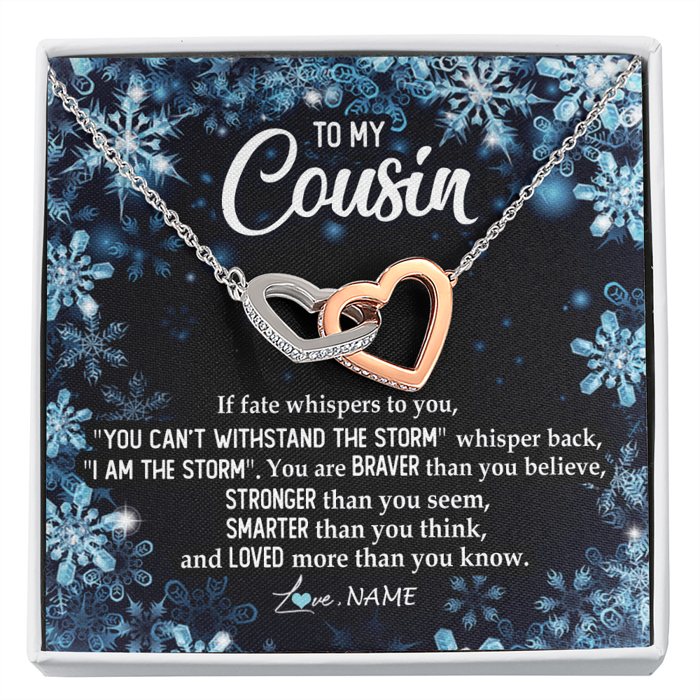 Interlocking Hearts Necklace | Personalized To My Cousin Necklace From Family Whisper Back I Am The Storm Cousin Pendant Jewelry Birthday Graduation Christmas Customized Message Card | teecentury