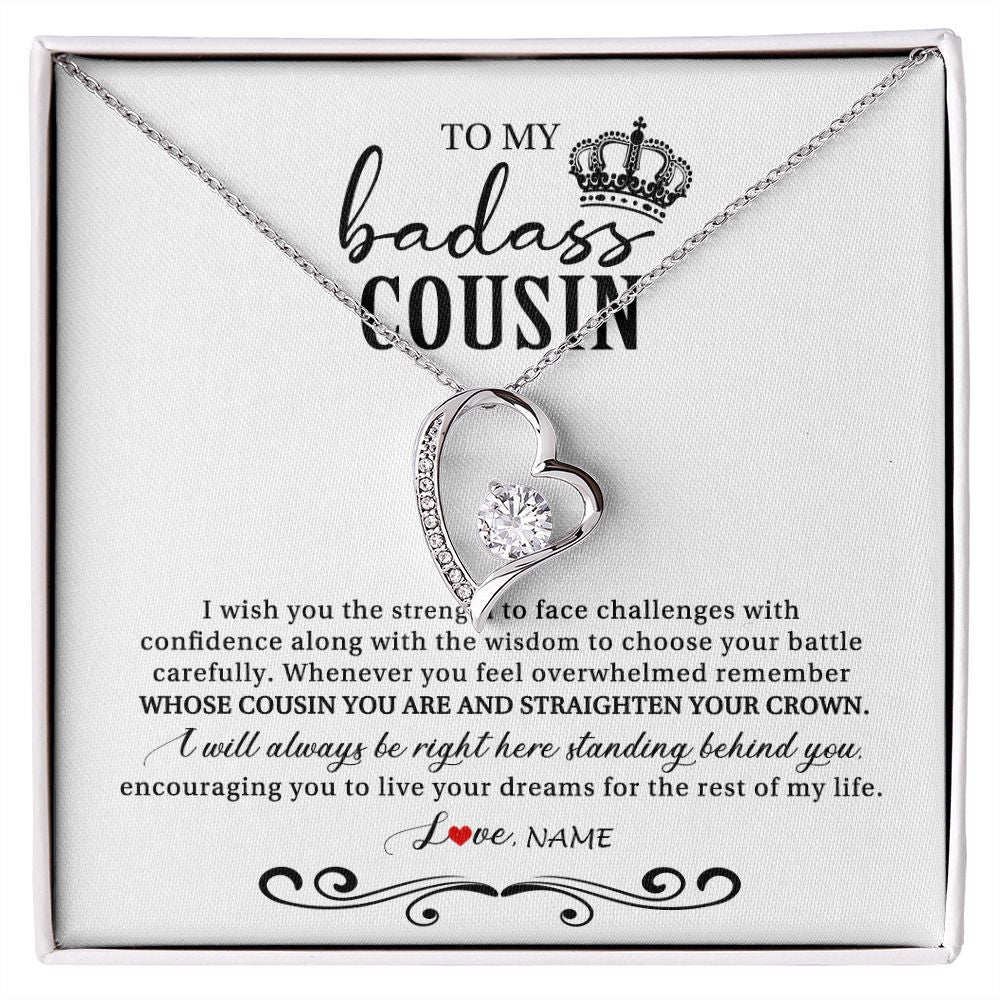Forever Love Necklace | Personalized To My Cousin Necklace From Family Wish You The Strength Cousin Birthday Christmas Graduation Jewelry Customized Gift Box Message Card | teecentury