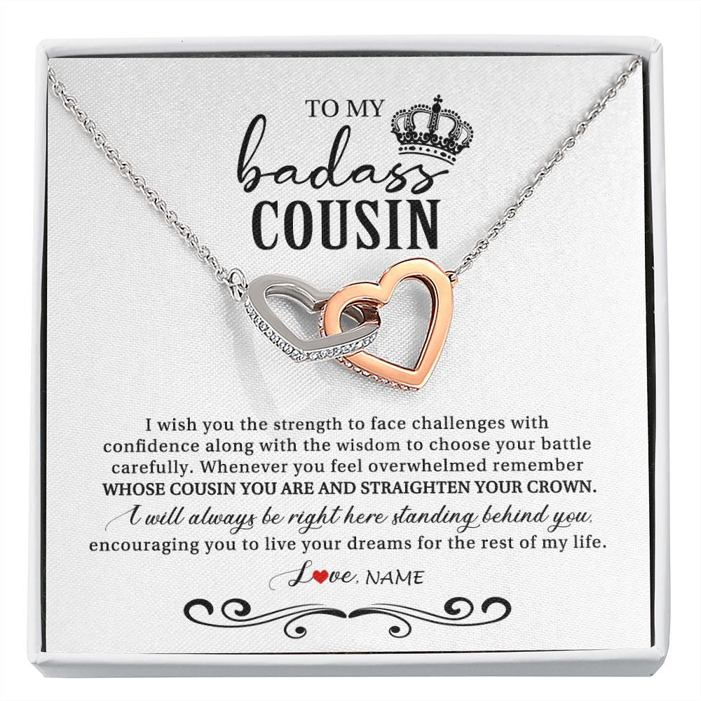 Interlocking Hearts Necklace | Personalized To My Cousin Necklace From Family Wish You The Strength Cousin Birthday Christmas Graduation Jewelry Customized Gift Box Message Card | teecentury