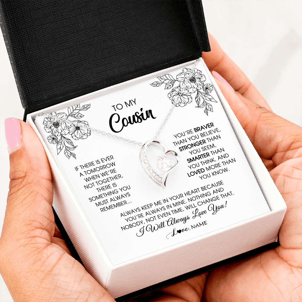 Forever Love Necklace | Personalized To My Cousin Necklace From Family You're Braver Stronger Smarter Cousin Birthday Christmas Customized Jewelry Gift Box Message Card | teecentury