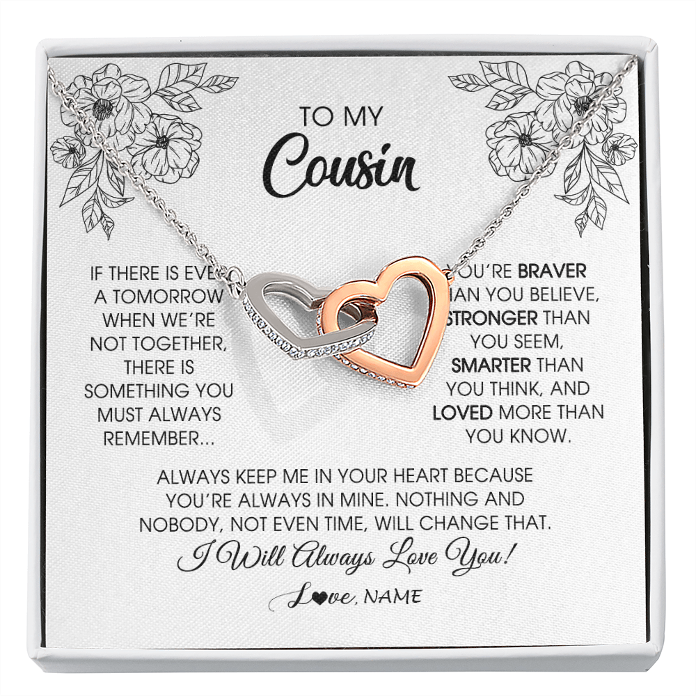 Interlocking Hearts Necklace | Personalized To My Cousin Necklace From Family You're Braver Stronger Smarter Cousin Birthday Christmas Customized Jewelry Gift Box Message Card | teecentury