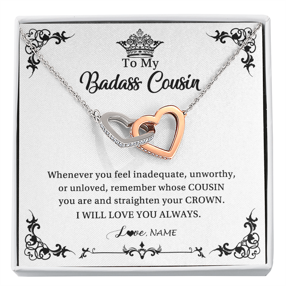 Interlocking Hearts Necklace | Personalized To My Cousin Necklace I Will Love You Always Cousin Pendant Jewelry Birthday Graduation Christmas Customized Message Card | teecentury