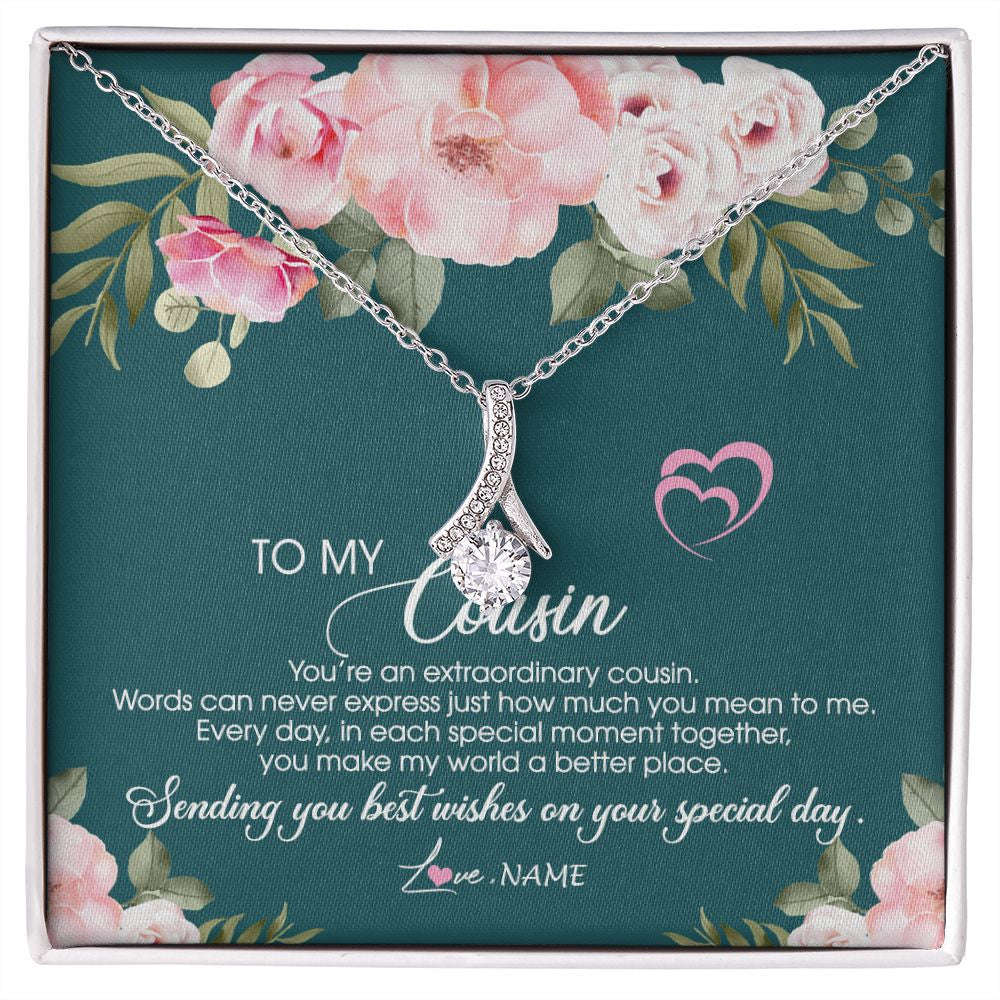 Alluring Beauty Necklace | Personalized To My Cousin Necklace Jewelry Best Cousin Ever You're An Extraordinary Cousin Women Birthday Graduation Christmas Customized Message Card | teecentury