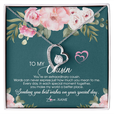 Forever Love Necklace | Personalized To My Cousin Necklace Jewelry Best Cousin Ever You're An Extraordinary Cousin Women Birthday Graduation Christmas Customized Message Card | teecentury