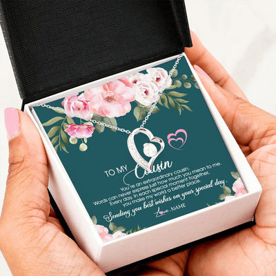 Forever Love Necklace | Personalized To My Cousin Necklace Jewelry Best Cousin Ever You're An Extraordinary Cousin Women Birthday Graduation Christmas Customized Message Card | teecentury