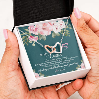 Interlocking Hearts Necklace | Personalized To My Cousin Necklace Jewelry Best Cousin Ever You're An Extraordinary Cousin Women Birthday Graduation Christmas Customized Message Card | teecentury