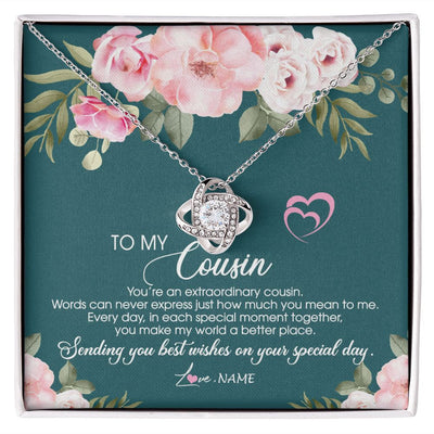 Love Knot Necklace | Personalized To My Cousin Necklace Jewelry Best Cousin Ever You're An Extraordinary Cousin Women Birthday Graduation Christmas Customized Message Card | teecentury