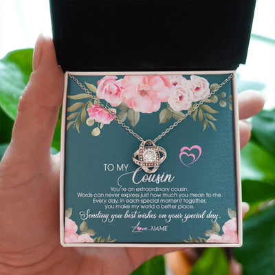 Love Knot Necklace | Personalized To My Cousin Necklace Jewelry Best Cousin Ever You're An Extraordinary Cousin Women Birthday Graduation Christmas Customized Message Card | teecentury