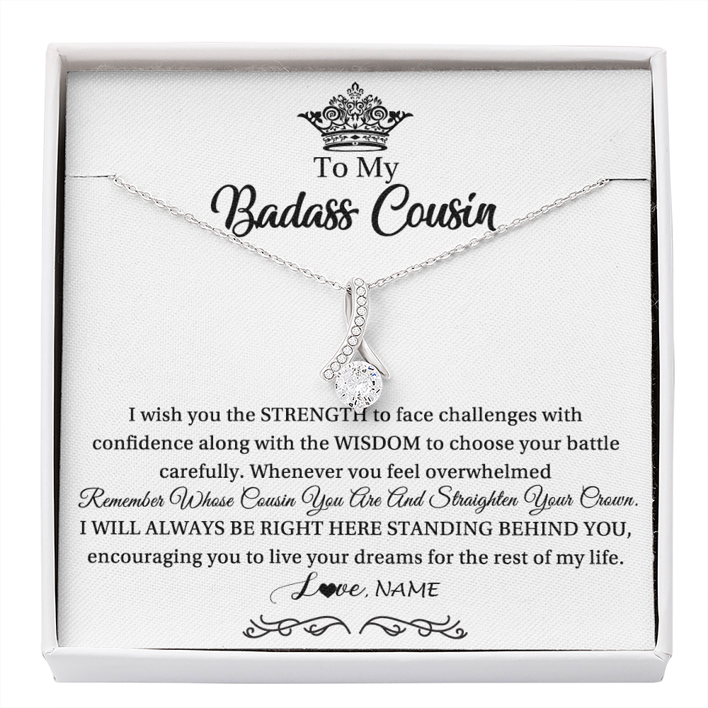 Alluring Beauty Necklace | Personalized To My Cousin Necklace Straighten Your Crown Cousin Pendant Jewelry Birthday Graduation Christmas CCustomized Gift Box Message Card | teecentury