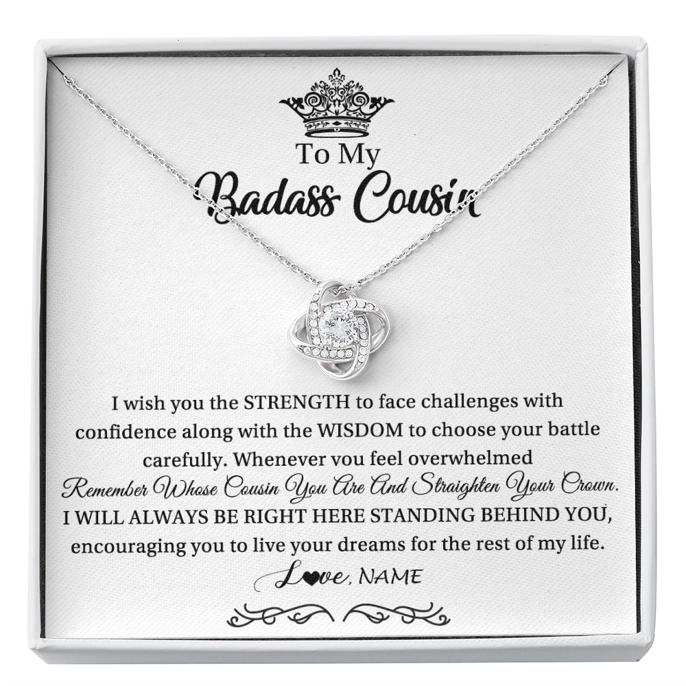 Love Knot Necklace | Personalized To My Cousin Necklace Straighten Your Crown Cousin Pendant Jewelry Birthday Graduation Christmas CCustomized Gift Box Message Card | teecentury