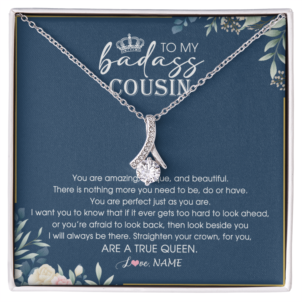 Alluring Beauty Necklace | Personalized To My Cousin Necklace Straighten Your Crown Cousin Queen Pendant Jewelry Birthday Graduation Christmas Customized Gift Box Message Card | teecentury