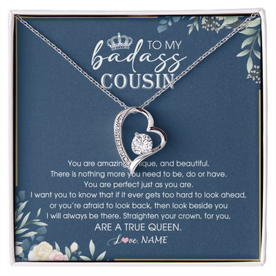 Forever Love Necklace | Personalized To My Cousin Necklace Straighten Your Crown Cousin Queen Pendant Jewelry Birthday Graduation Christmas Customized Gift Box Message Card | teecentury