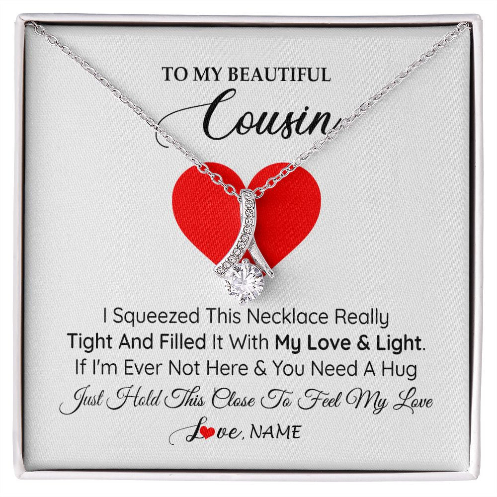 Alluring Beauty Necklace | Personalized To My Cousin Necklace from Family I Squeezed This Necklace Cousin Birthday Graduation Christmas Customized Gift Box Message Card | teecentury
