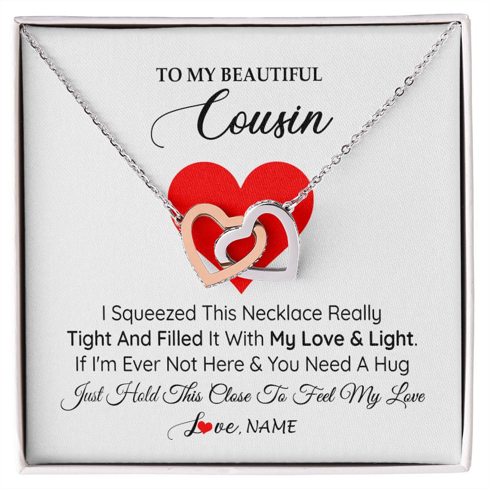 Interlocking Hearts Necklace | Personalized To My Cousin Necklace from Family I Squeezed This Necklace Cousin Birthday Graduation Christmas Customized Gift Box Message Card | teecentury
